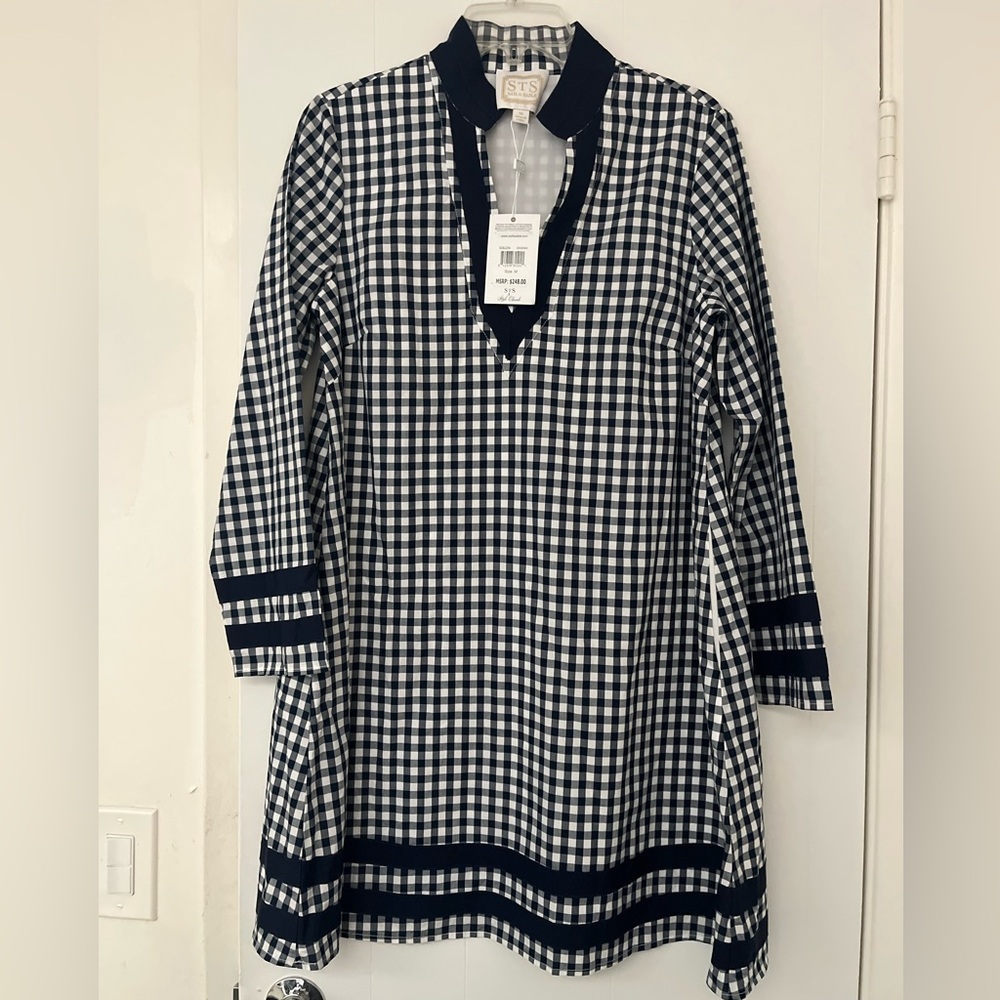 NWT Sail to Sable x Style Charade navy gingham dress Medium
